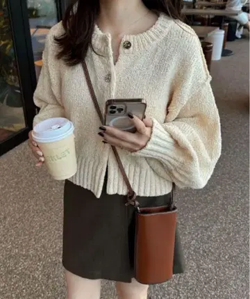 hinari 뉘앙스 버튼 숏 기장 가디건