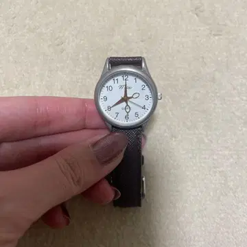 쿼츠 손목시계 화이트 다이얼 브라운 가죽