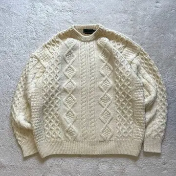90s 빈티지 구제 의류 두툼한 피셔맨 아란 니트 화이트