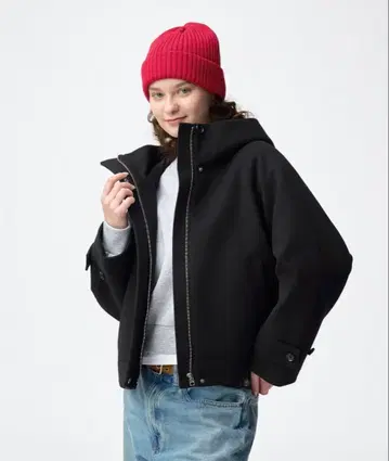 GU 코지 멜톤 숏 후디 코트