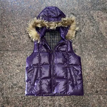 퍼 다운 베스트 보라색 퍼플 y2k 헤이세이 퍼, 후드 탈부착 가능