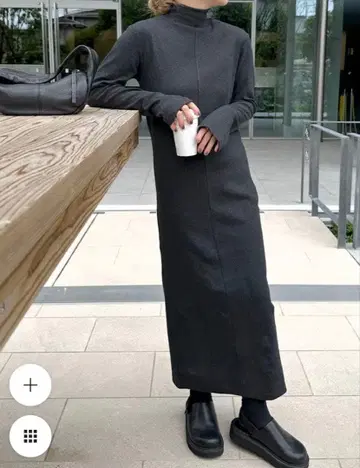 selectMOCA 핑거 슬리브 프티 하이 리브 원피스