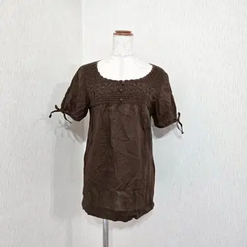 a.v.v 크로 셰 뜨개질 요크 코튼 튜닉 브라운 (40) 걸리시