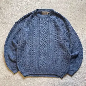 vintage 구제 의류 린넨 혼방 피셔맨 아란 코튼 니트