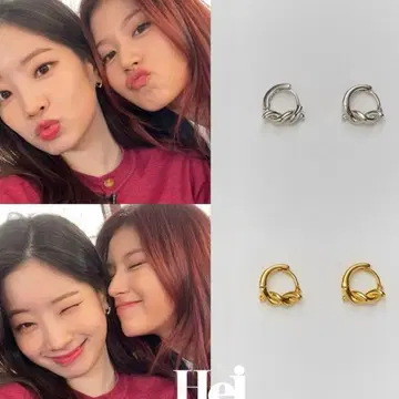 트위스트 디자인 한국 아이돌 후프 귀걸이 실버 Hei