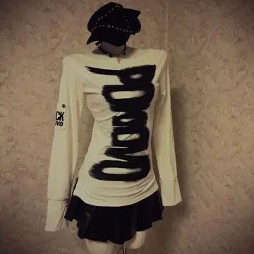 헤이세이 갸루 00s Y2K 그래픽 프린트 긴팔 티셔츠 펑크