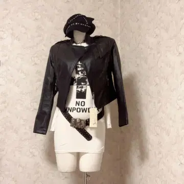 헤이세이 갸루 00s Y2K 블랙 가죽 라이더 자켓 펑크