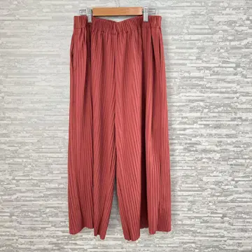 이카 플리츠 와이드 팬츠 L 테라코타 빨간색 캐주얼 심플