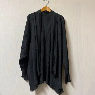 요건 레일 플리츠 가디건 다크 그레이