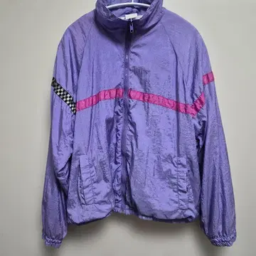 빈티지 퍼플 나일론 블루종 체크 무늬 깃발 라벤더