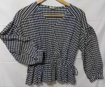 에카 소포 ehka sopo 체크 무늬 랩 블라우스