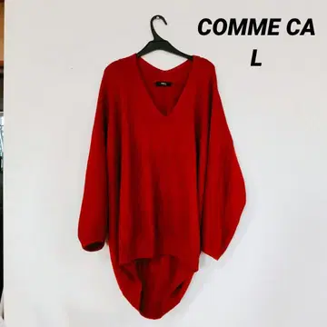 COMME CA 빨간색 V넥 니트 롱 기장 15 루즈핏