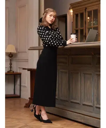 Darich 레트로 니트 원피스 도트 무늬