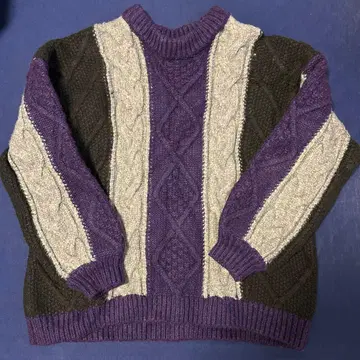 페이지 보이 스웨터 니트 절개 보더 퍼플 블랙 그레이