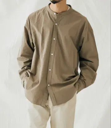 오버 사이즈 패턴 밴드 카라 셔츠