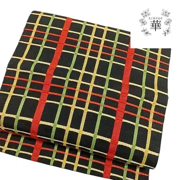 화 후쿠로 오비 격자 블랙 레드 옐로우 그린