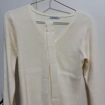 SENEE 초커 리본 니트 가디건 화이트