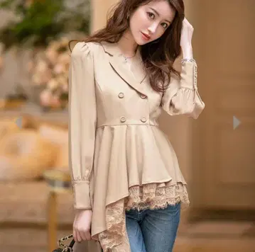 최종 가격 미사용 비대칭 밑단 레이스 자켓