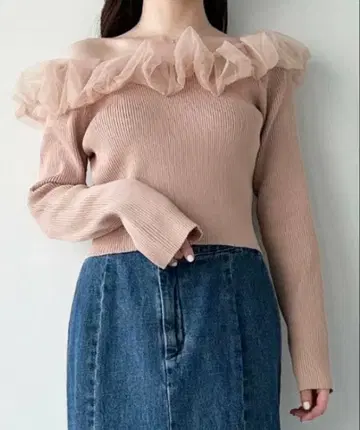 COCODEAL 코코딜 튤 프릴 리브 니트 M 사이즈 상의
