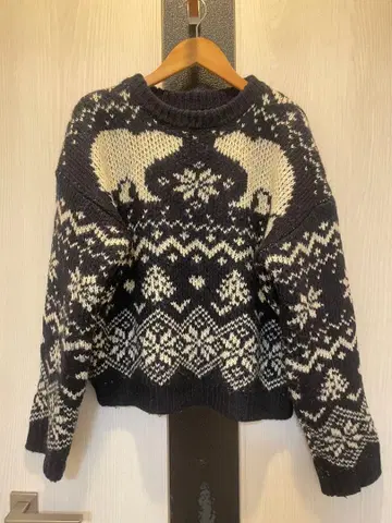 북유럽 스타일 곰 패턴 니트 스웨터 노르딕 무늬 니트 스웨터 블랙 화이트