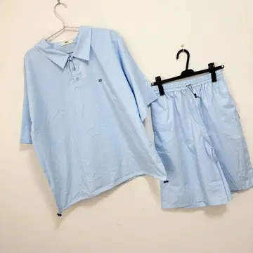 원포인트 자수 피케 셔츠 & 하프 팬츠 셋업 / 룸웨어