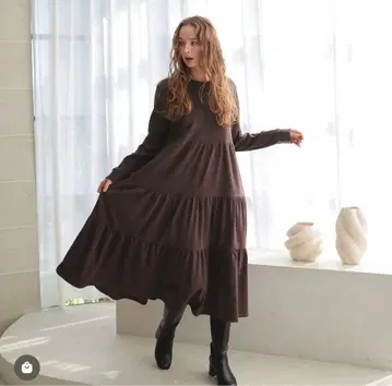 DONOBAN 도노반 새상품 속기모 티어드 원피스 브라운 숏