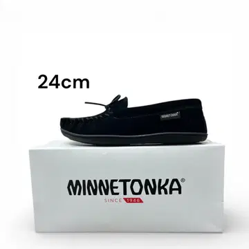 새상품급 미네통카 모카신 신발 (7) 퍼 블랙 로퍼 슬립온