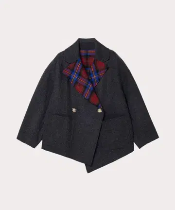 TARTAN CHECK 리버 비대칭 자켓 코트