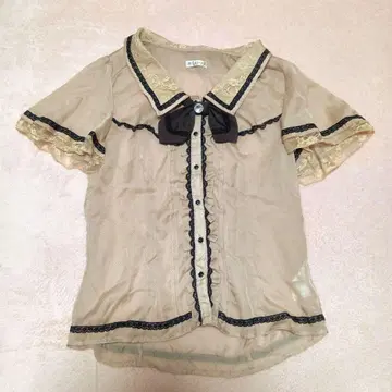 axes femme 더스티 핑크 반팔 블라우스 레이스 리본