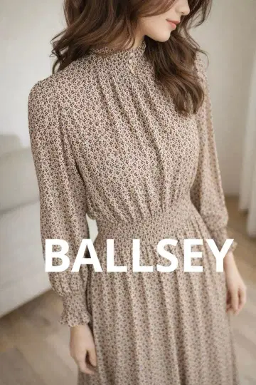 새상품급 Ballsey 보르지 미니 꽃무늬 원피스 하이넥 허리 소매 셔링