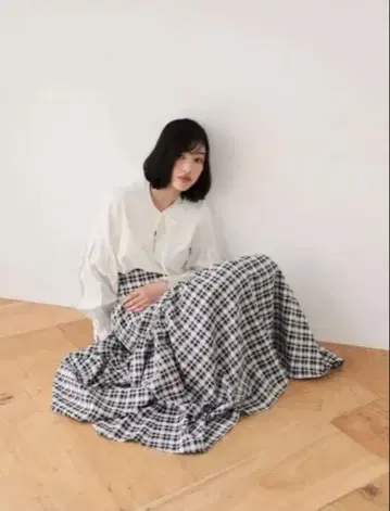 clastellar 체크 무늬 플레어 롱 스커트