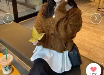 hinari 샤기 숏 니트 가디건 브라운