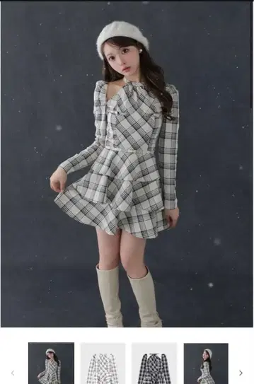 엠미에메 Sleeve halter check 미니 원피스