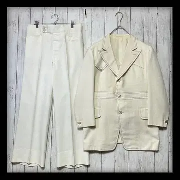 [ 빈티지 수트 셋업 ] 아이보리 계열 골드 버튼 백 오픈 M