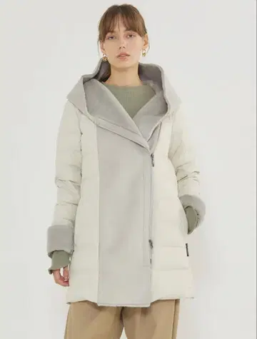 YOSOOU 후드 부착 다운 자켓 화이트 그레이
