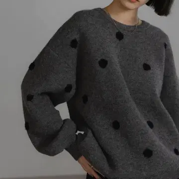 새상품 LOWRYS FARM 도트 자카드 니트 풀오버