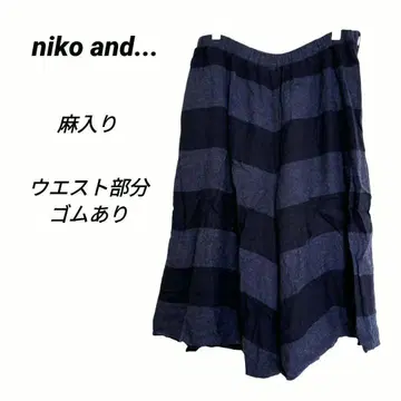 3059M 니코앤드 가우초 팬츠 와이드 보더 무늬 면린넨 허리밴딩