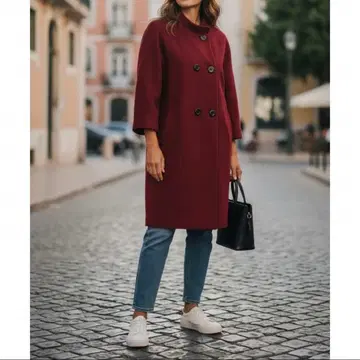 KORET 울 코트 새상품급 경량 보르도 미디엄