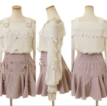 리즈리사 LIZLISA 하트 버클 프릴 오프숄더 니트