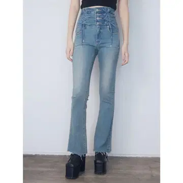 W 레이스업 하이웨스트 플레어 바지