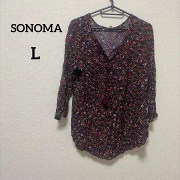 SONOMA [ L ] 꽃무늬 V넥 오부 소매 셔츠
