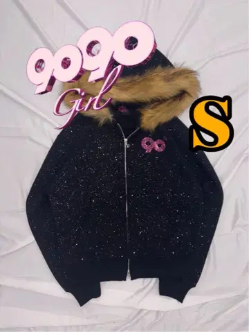 90 Logo Glitter Fur Zip Hoodie