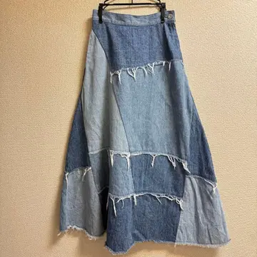 MOUSSY 데님 패치워크 롱 스커트