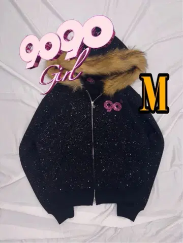 90 Logo Glitter Fur Zip Hoodie