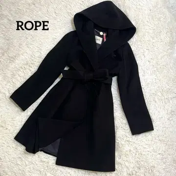 ROPE 로페 캐시미어 혼방 후데트 벨티드 코트 롱 코트 38 블랙