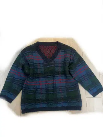 오버 사이즈 니트 스웨터 체크 무늬