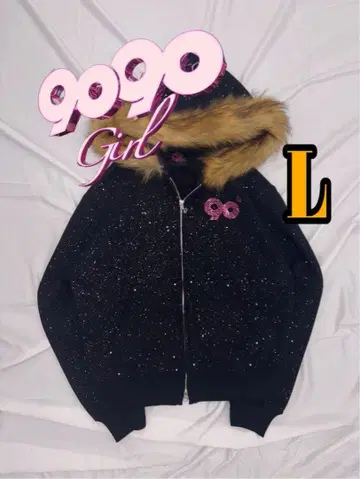 90 Logo Glitter Fur Zip Hoodie