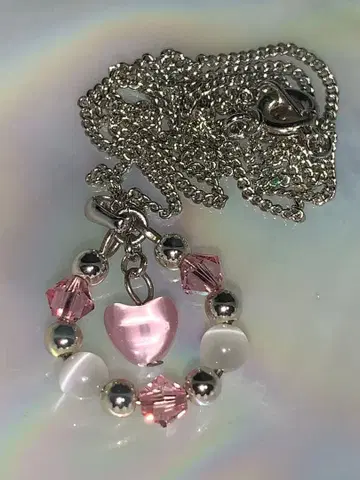 핑크 하트 참 목걸이