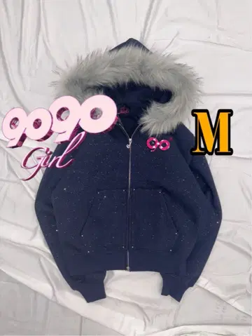 90 로고 글리터 퍼 집 후디
