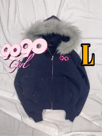 90 로고 글리터 퍼 집 후드티